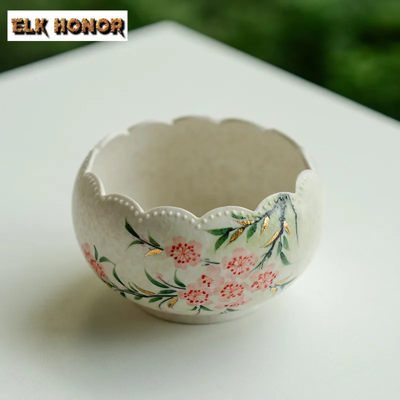 

330ml Hand-painted Peach Blossom Jianshui Washing Cup Bowl Tea Dust Cylinder Barrel Chaxi Chinese Tea Set Collection ornaments