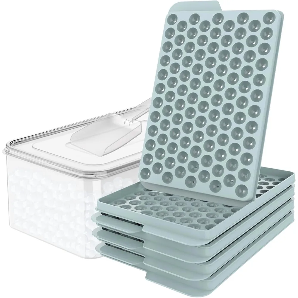 

Mini Ice Cube Trays, 0.55” Tiny Pebble Ice for Iced Coffee & Cocktails, Fast Chill, Easy Twist Release, Stackable with Lid & Storage Bin (4 Pack, Blue)