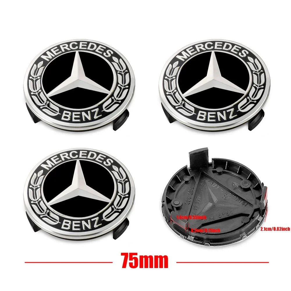 4pcs 75mm Aluminum Car Logo Wheel Center Hub Caps Decorative Accessories for Mercedes Benz W204 W205 W211 Amg W212 W21 C260 E300