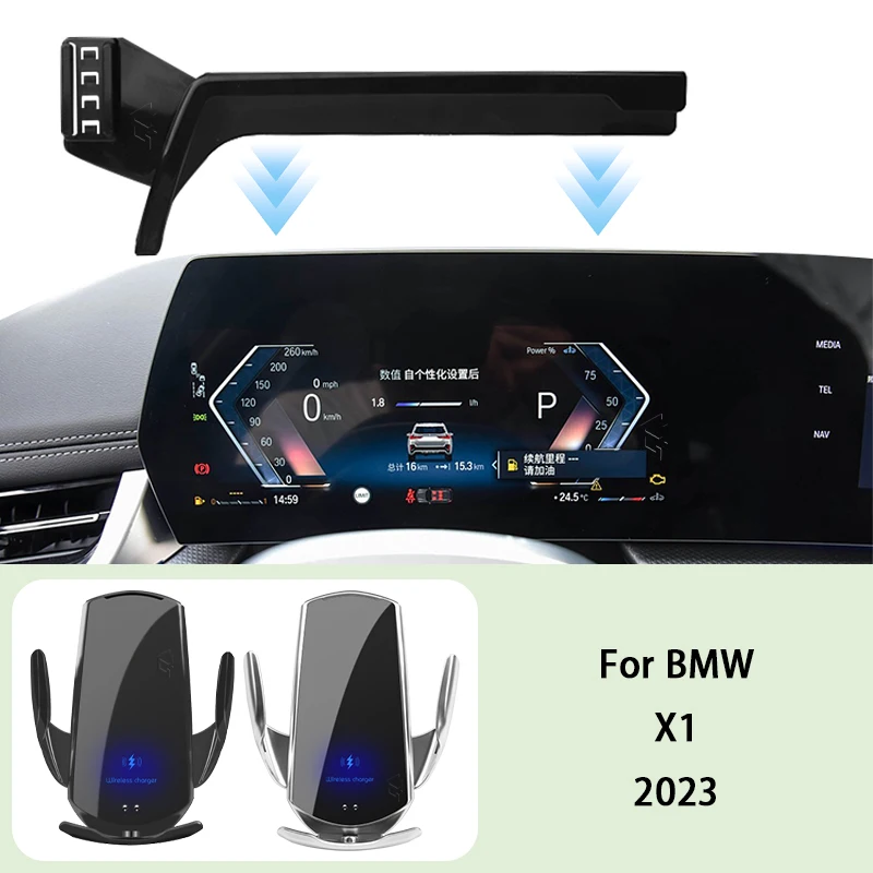 Car Phone Holder Screen Panel Fixed Base For BMW X1 2023 U12 F49 15W Car Mobile Phone Wireless Charging Mount  Accessories