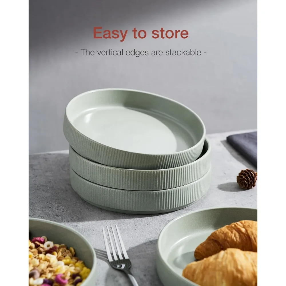 Большие миски для макарон, набор из 6 предметов, миски для обеденного салата, светло-зеленые неглубокие миски для еды, идеально подходят для сервировки макарон и салатов