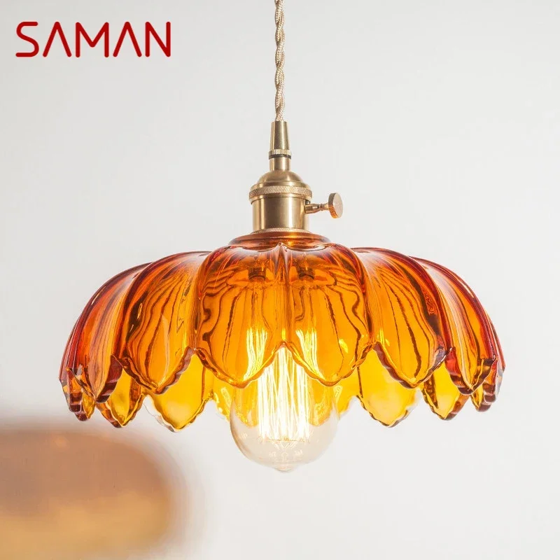 

SAMAN SAMAN Nordic Brass Pendent lamp Modern Bedroom Bedside lamp Color Glass LED Restaurant Bar Aisle Chandelier