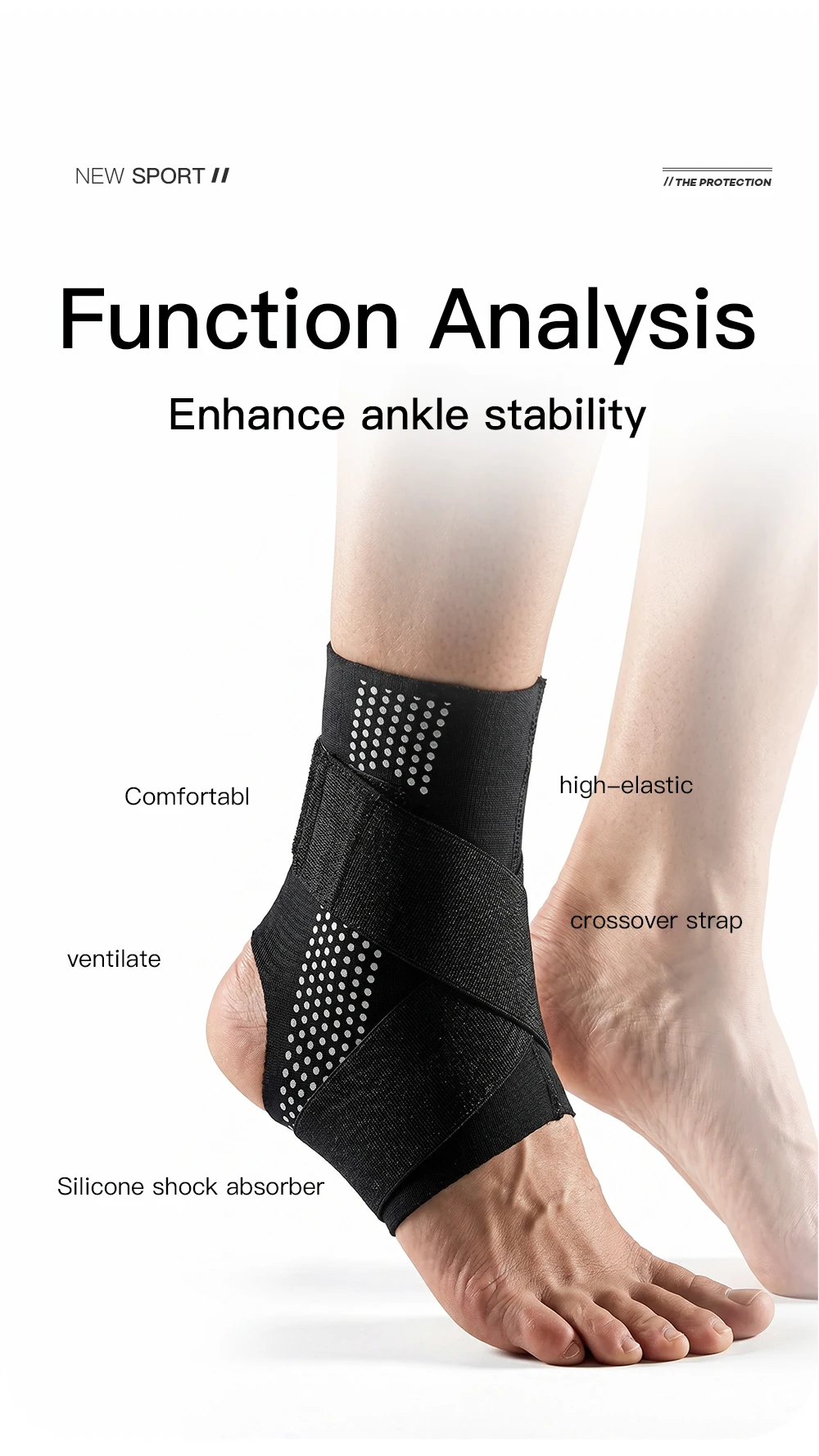 1Pc VILICO Breathable Adjustable Ankle Brace, Silicone Padded Sports Ankle Support, Unisex Brace for Running, Fitness and Daily