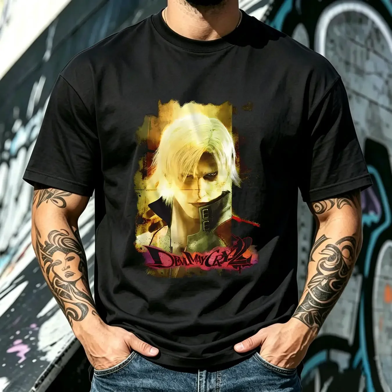 washed T Shirt Devil May Cri 2 Grunge Staredown Jeu Station X Boite 360 Vidéo Homme vintage Washed Stylish Soft fashion
