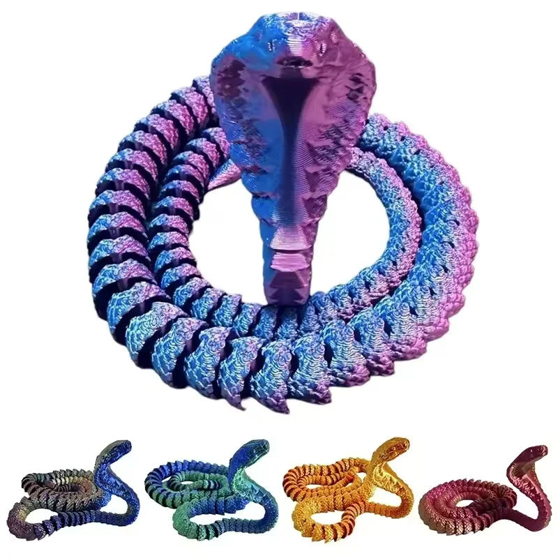 30cm Colorful 3D Printed Articulated Cobra Serpent Model Flexible Joints Desktop Decor Fidget Toy Year Of Snake Craft Gift