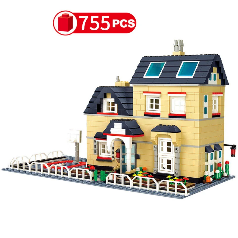 MOC Cottage Villa House Building Blocks Set Architecture Residential Town Hut Toy For Children Birthday Holiday Special Day Gift