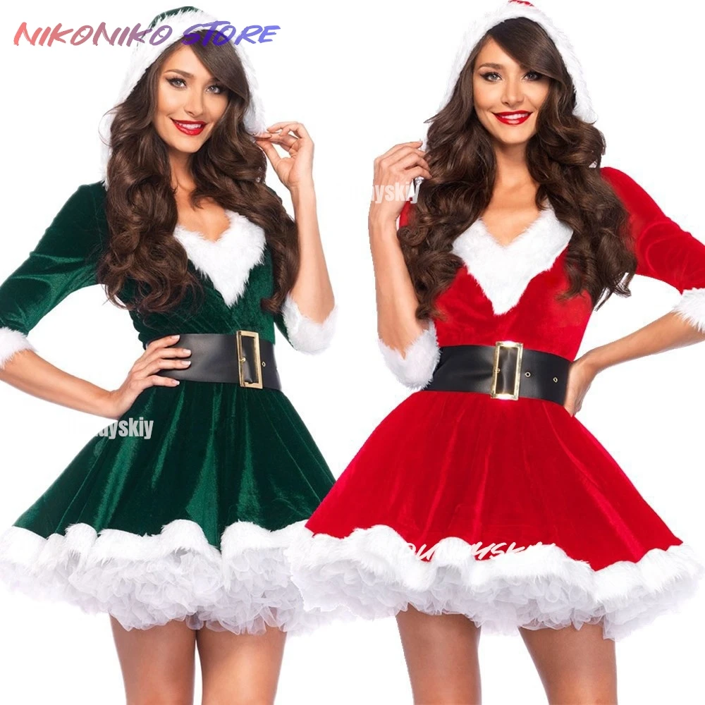 Nuevo vestido de Navidad para mujer de invierno, traje de actuación para sesión de fotos con temática roja y verde, disfraz de fiesta de Navidad 2025