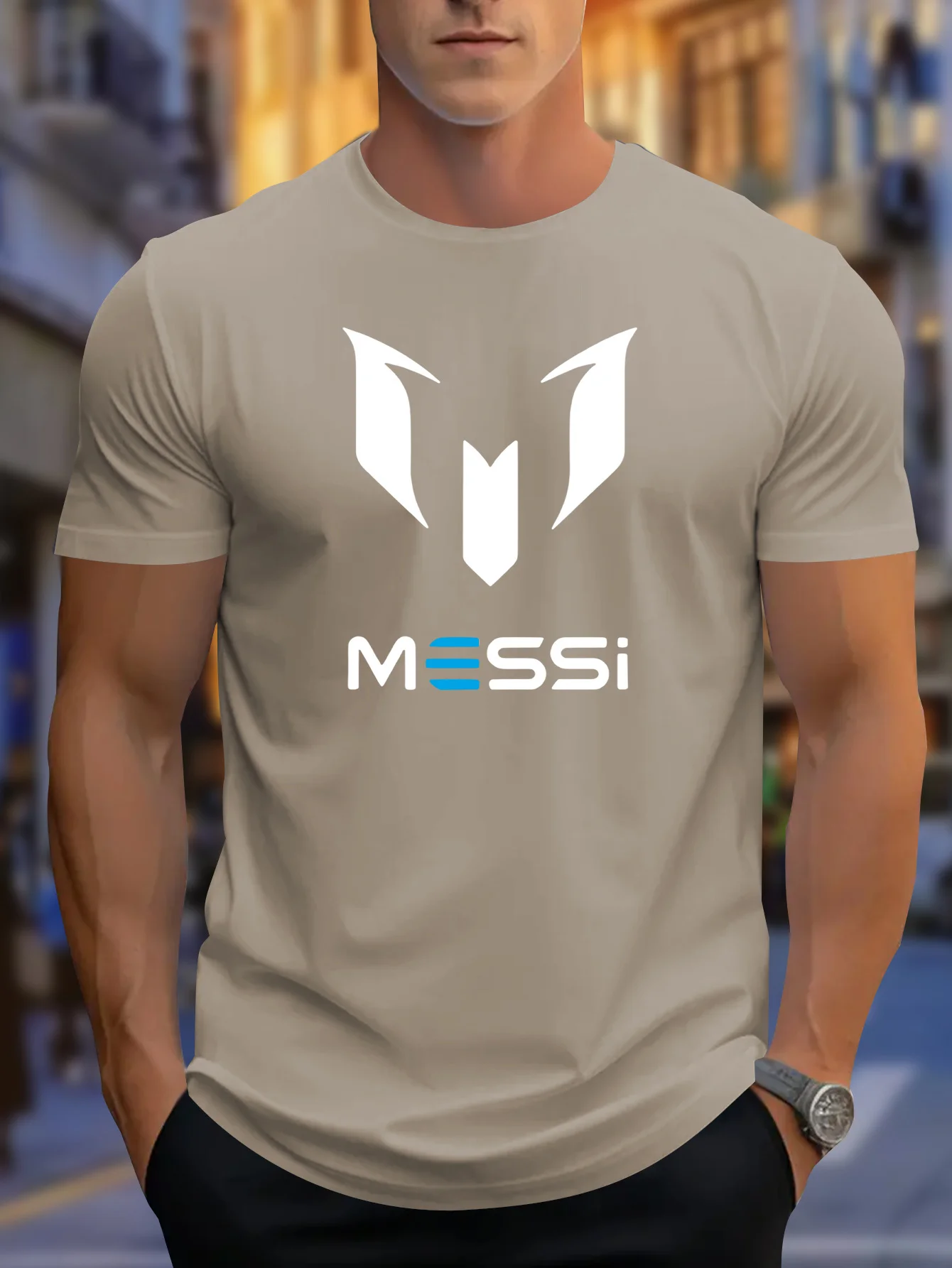 Nowa letnia koszulka męska 2025 Messi z okrągłym dekoltem, swobodna, modna i lekka męska koszulka poliestrowa