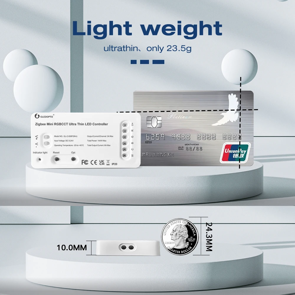 Dc 5 ~ 24V Zigbee 3.0 Mini Ultra Dunne Led Strip Controller Gledopto Enkele Kleur/Cct/Rgb/Rgbw/Rgb + Cct Verlichting Dimmer 2.4G Rf Afstandsbediening