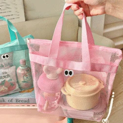 Women Mesh Travel Storage Shower Bag Summer Beach Bag Cosmetic Handbag Mesh Bags Toiletries Organizer Portable Storage Bags