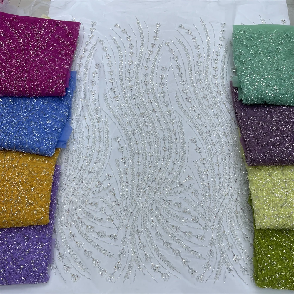 African Lace Fabric for Sew on Dresses, Sequins Net Fabric, Nigeria French Velvet, High Quality, Jy300, 5 Yards