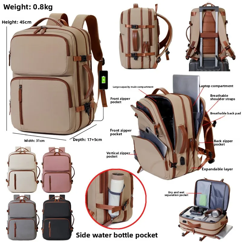 

Unisex Large Capacity Expandable Backpack Business Commuter Travel Bag Computer Bag Polyester Pure Color Durable Shoulder Bag