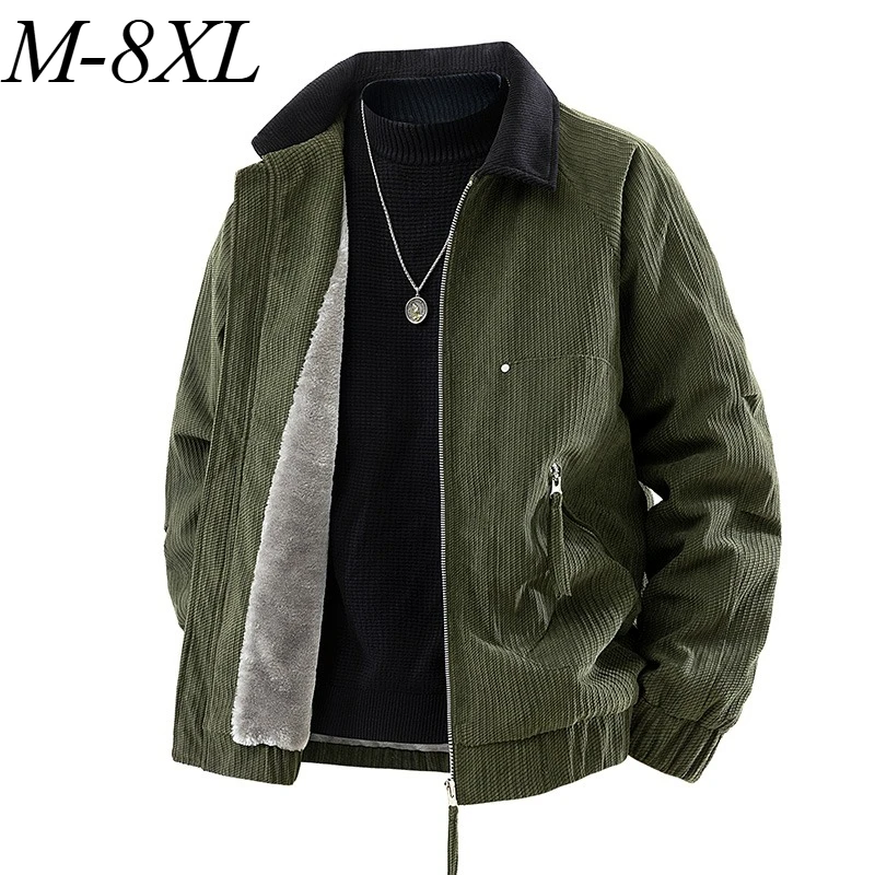 

Plus Size Men Corduroy Jacket Comfort Korean Style Lightweight Padded Jackets Casual Lapel Design Cold Resistant Winter Men Coat