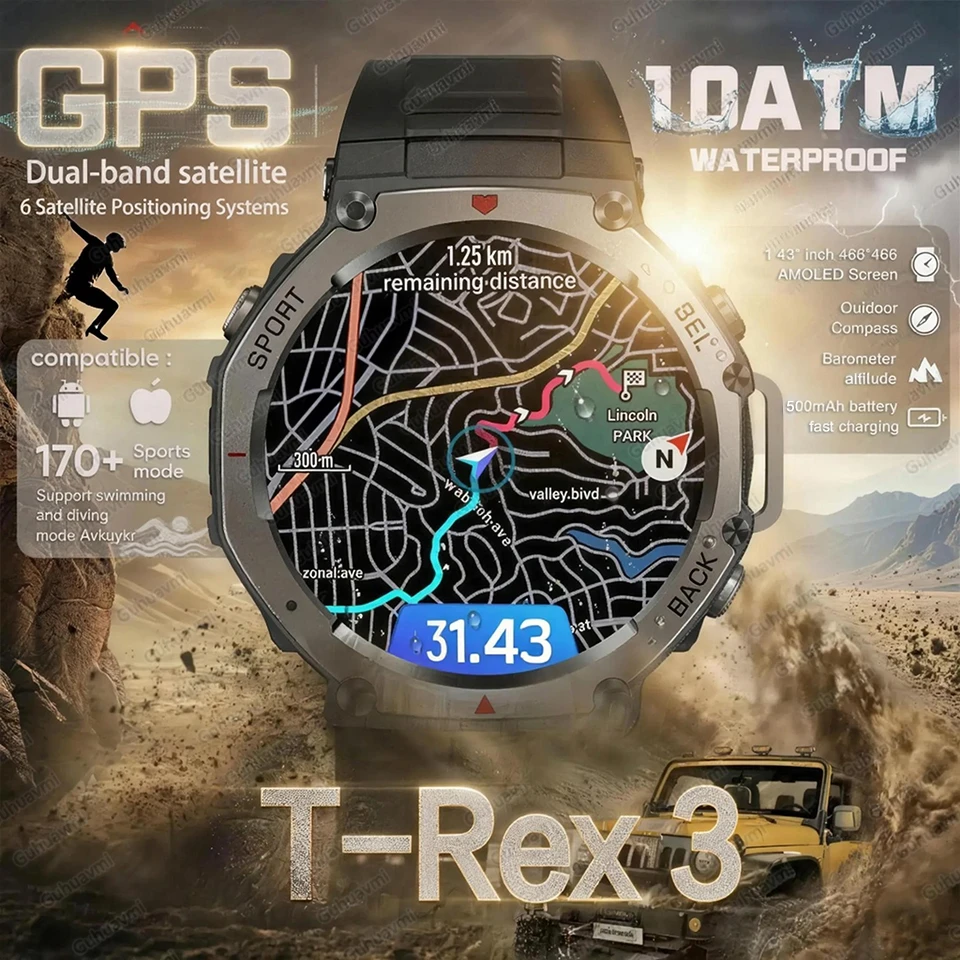 

Умные часы 2026 года: оригинальные военные смарт-часы с GPS, компасом, барометрическим альтиметром, водонепроницаемостью 10ATM, для плавания, спорта и активного отдыха, мужские