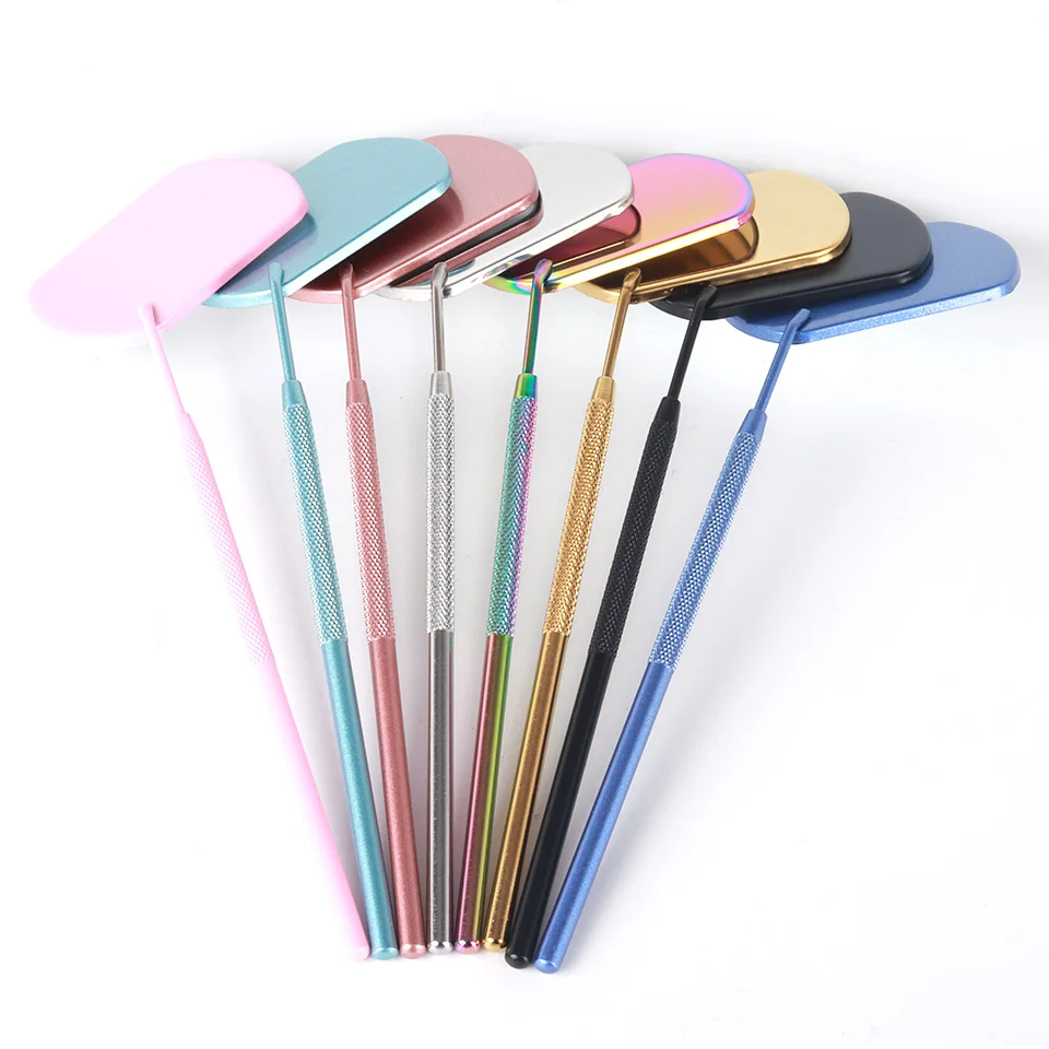 Wielofunkcyjne lusterko do sprawdzania rzęs Okrągłe/lunarne/serce/prostokątne Lusterka profesjonalne z uchwytem ze stali nierdzewnej Narzędzia do makijażu