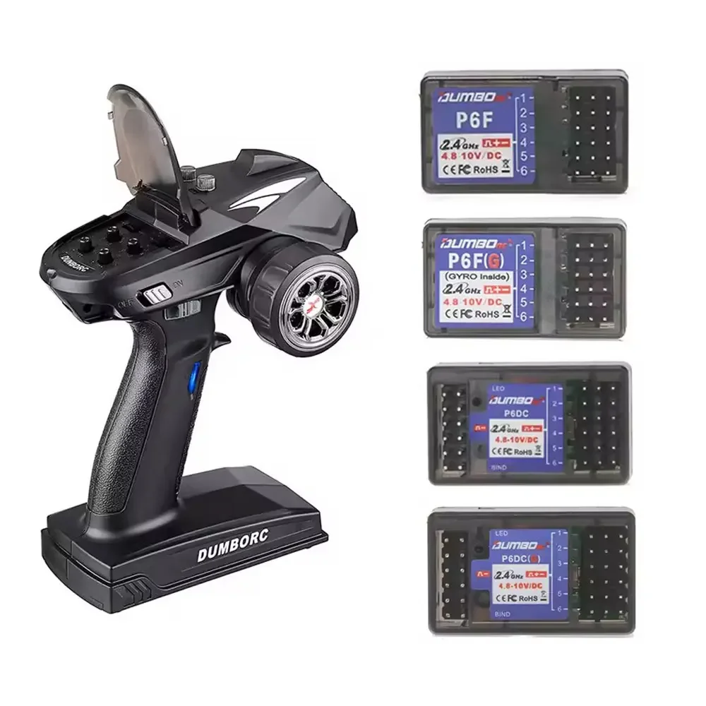 جهاز إرسال DumboRC X6 2.4G 6CH مع جهاز استقبال P6F/P6FG/P6DC/P6DCG Gyro DC لقارب خزان سيارة RC، جهاز تحكم عن بعد عالمي