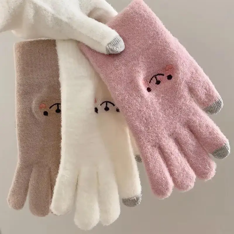 Women's Cold Weather Winter Gloves Stylish Thick Fleece Lined Polyester Knitted Gear for Cycling Walking Outdoor Trips