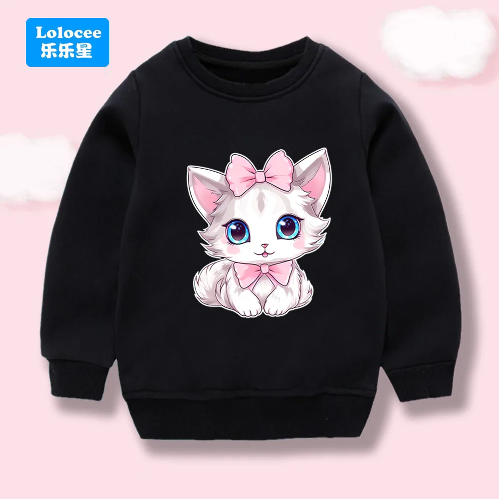 

Girls Cartoon Cute Cat/Kitten Printed Sweatshirt Loose Casual Clothing Crewneck Tops Children Spring New Design Pullovers MM1