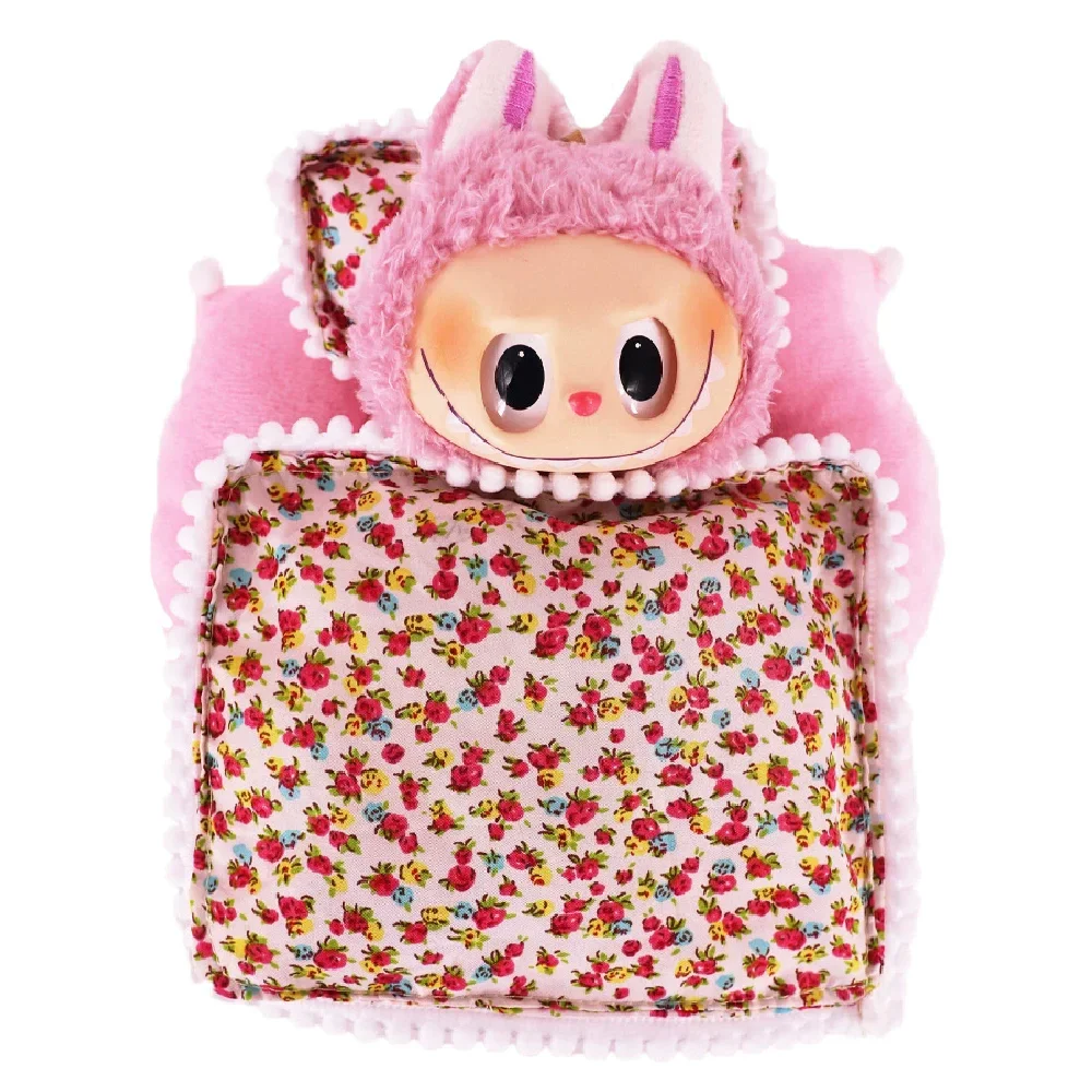 Labubu Doll Bed Set with 2 Pillows Sleeping Bag for 1/12 BJD Doll GSC Body9 Molly DOD YMY Obitsu11 - Doll Accessories