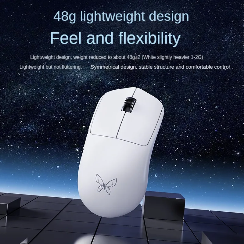 Imagem -04 - Rato sem Fio Xinmeng Butterfly Ms301 Rato Leve para Jogos E-sports Modo Paw3395 com Fio 26000dpi 300mah 48g