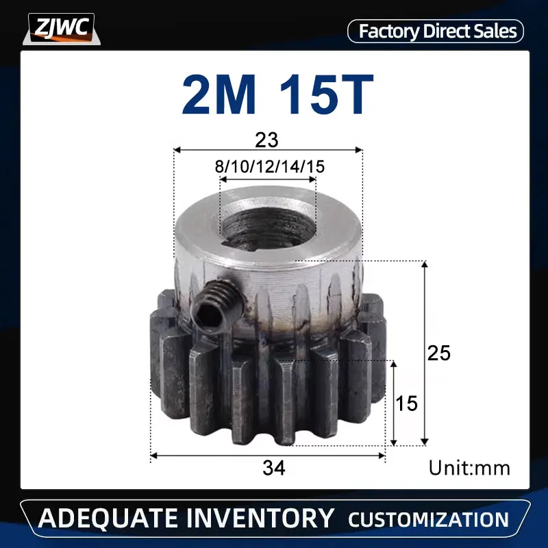 

1pc Spur Gear Rack Pinion 2M 15T 15Teeth Mod 2M Bore 8/10/12/14/15mm Staight Teeth Positive Gear 45# Steel CNC Transmission RC