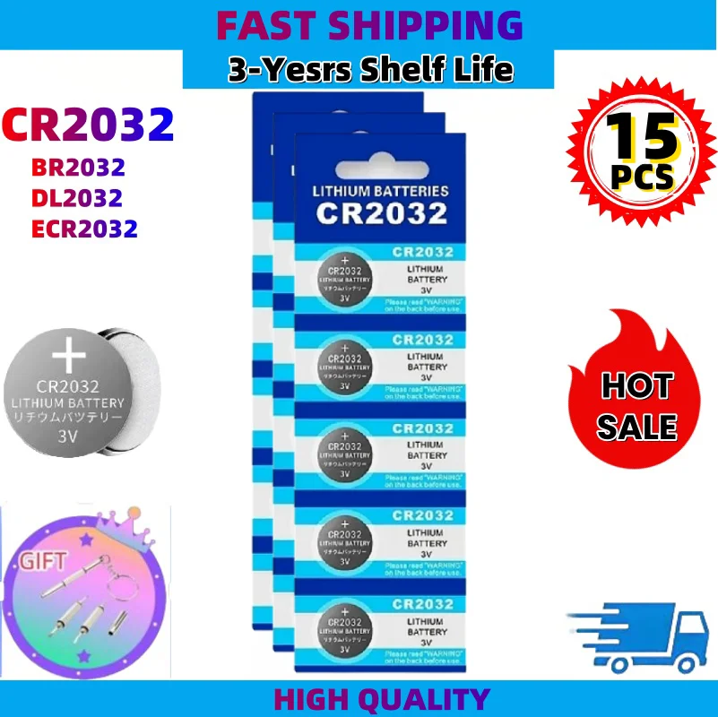 

NEW 15PCS CR2032 Button Battery 3V BR2032 DL2032 ECR2032 Cell Coin Lithium Li-ion Batteries Promotion Watch Computer LED Light