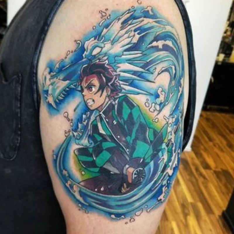 

Аниме Demon Slayer временные татуировки Kamado Tanjirou реалистичный мультфильм Kimetsu No Yaiba Kokyuu водостойкая поддельная татуировка наклейка