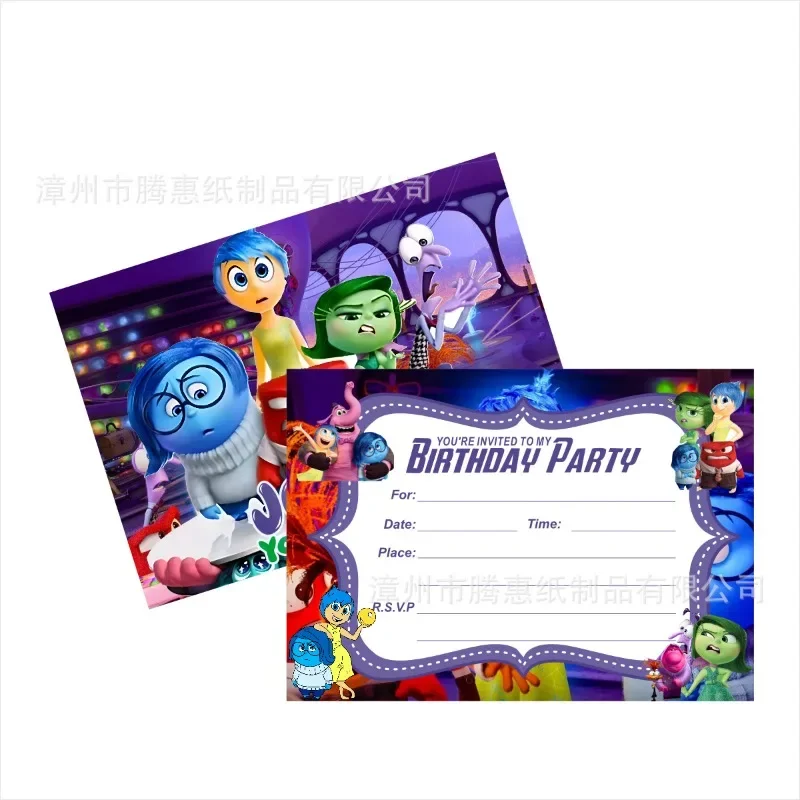 12 Pcs Disney Anime Inside Out 2 Birthday Invitation Cards Movie Figures Joy Anxiety Kid Greeting Card Boys Girls Party Supplies