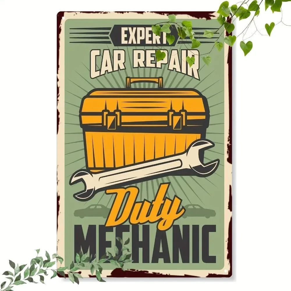 Expert Car Repair Duty Mechanic Toolbox Wrench Tin Sign - Vintage Durable Metal Plaque Wall Decor, Home Office Bar Man Cave Wall
