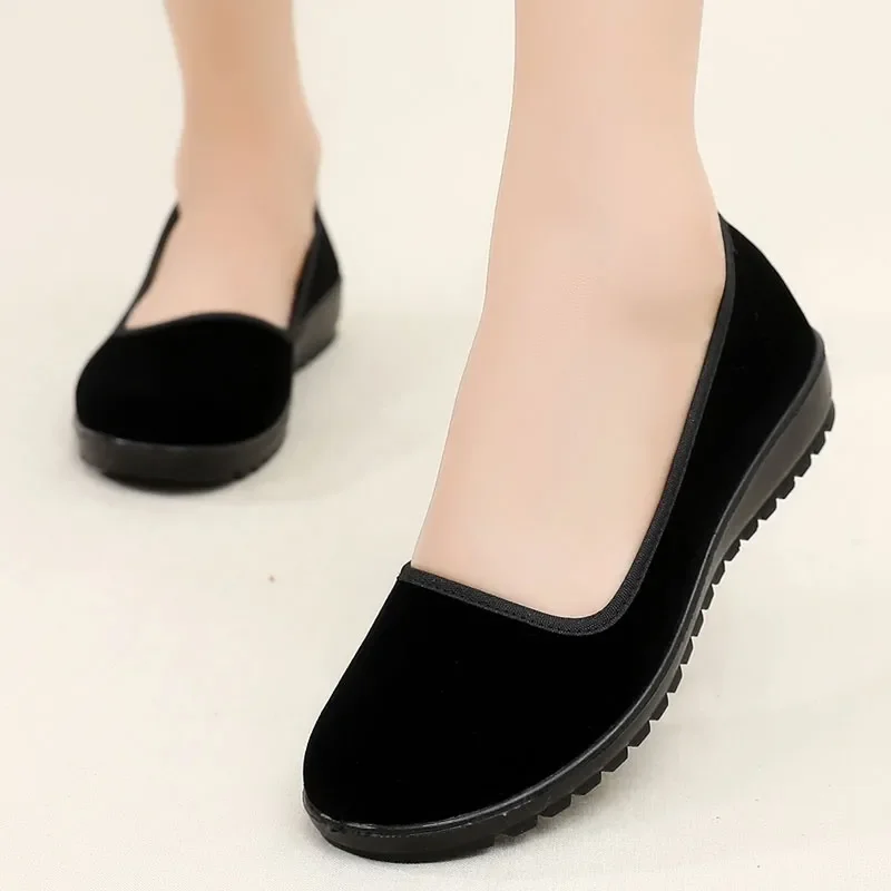 Lady Fashion Sweet Light Weight Black Flock High Quality Loafers Women Casual Comfort Hotel Work & Office Flat Shoes Zapatos A94