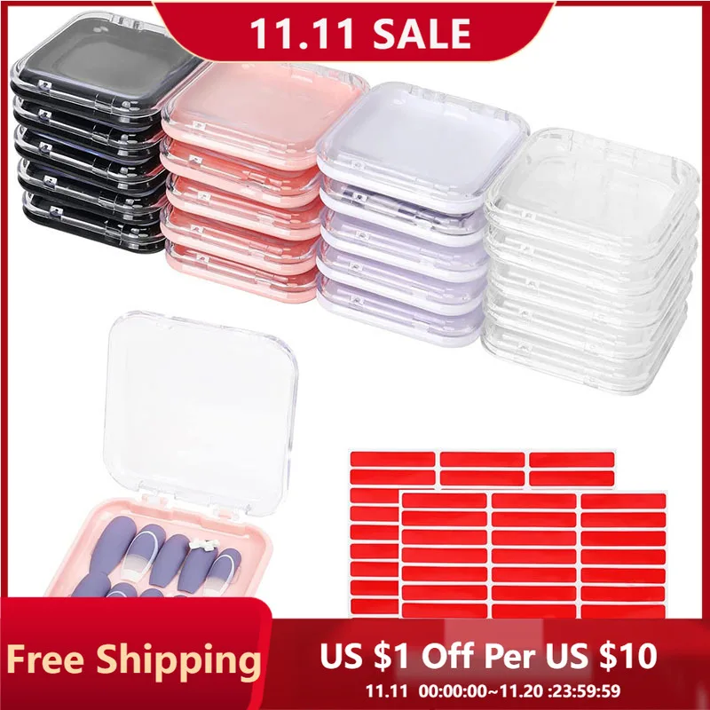 

20 шт., упаковочные коробки для ногтей с двусторонней клейкой лентой для ногтей, акриловая коробка для хранения ногтей, 4 цвета для ногтей