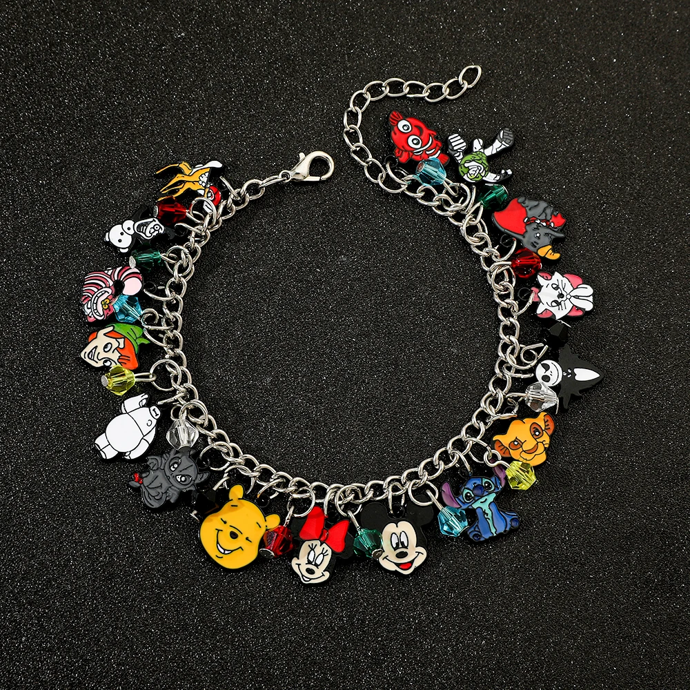 Minnie and Mickey Mouse Enamel Charm Bracelet, Cartoon Figure, Stitch, Tigger Pendant, Bangle for Men and Women, Personality