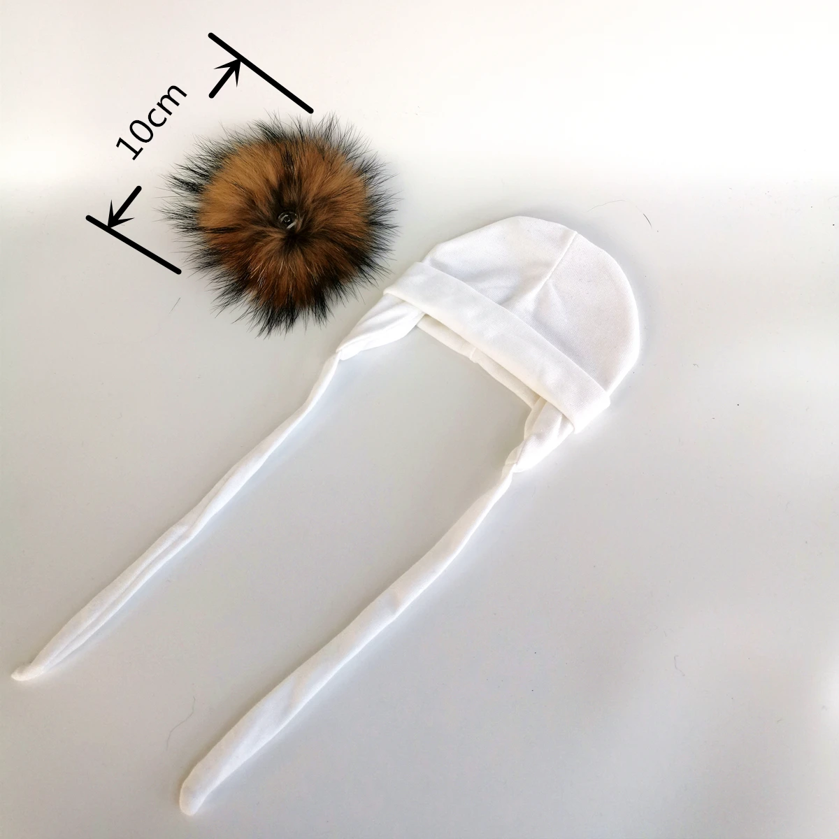 Newborn Baby hat for Boys Girls with ear Warmmer earflap rope Cotton Beanie natural real fur Pom Pom Bobble Hat Cap Hat for Kids