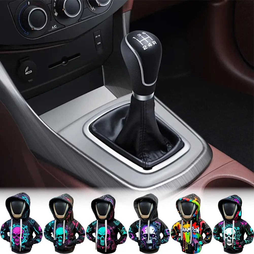 الإبداعية الجمجمة سيارة ذراع السرعة مقنعين الملابس سيارة ذراع السرعة غطاء صغير هوديي سيارة الداخلية والعتاد التحول غطاء غبار #6