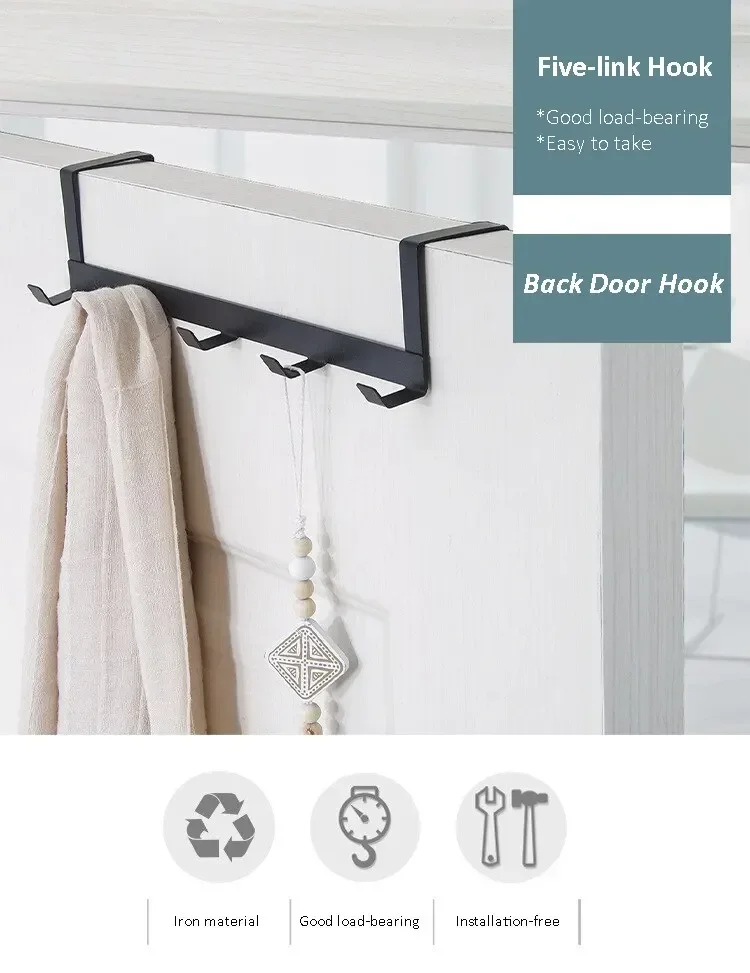 Haken über der Tür, 5 Haken, Organizer für Zuhause, Badezimmer, Kleiderbügel, für Kleidung, Mäntel, Hüte, Handtücher, Badezimmer- und Küchenzubehör – Detail 1