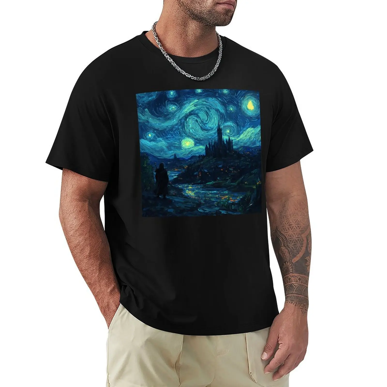 

Scene inspired by the Anime Castlevania and Van Gogh's style of art. T-Shirt sweat luxury t-shirt men clothing