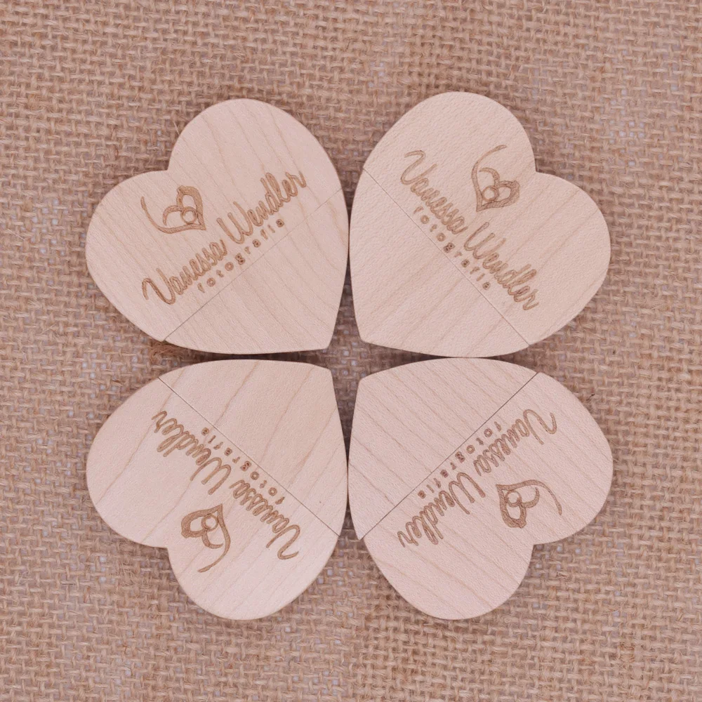 10 PCS LOT USB 3.0 Flash Drive 128GB Free Logo Pen Drive 64G 16G Wooden Heart Box Memory Stick 32GB 8GB Photography Wedding Gift