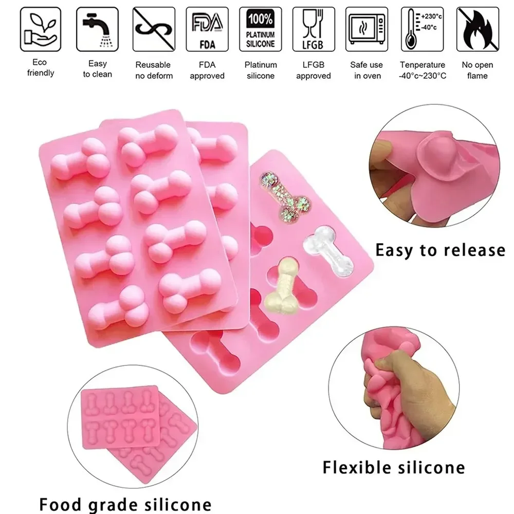 Funny Dicks Chocolate Mould Ice Cube Tray Adult Party Genitals Dessert Sexy Penis Chest Silicone Cake Mold Baking Cake Tools