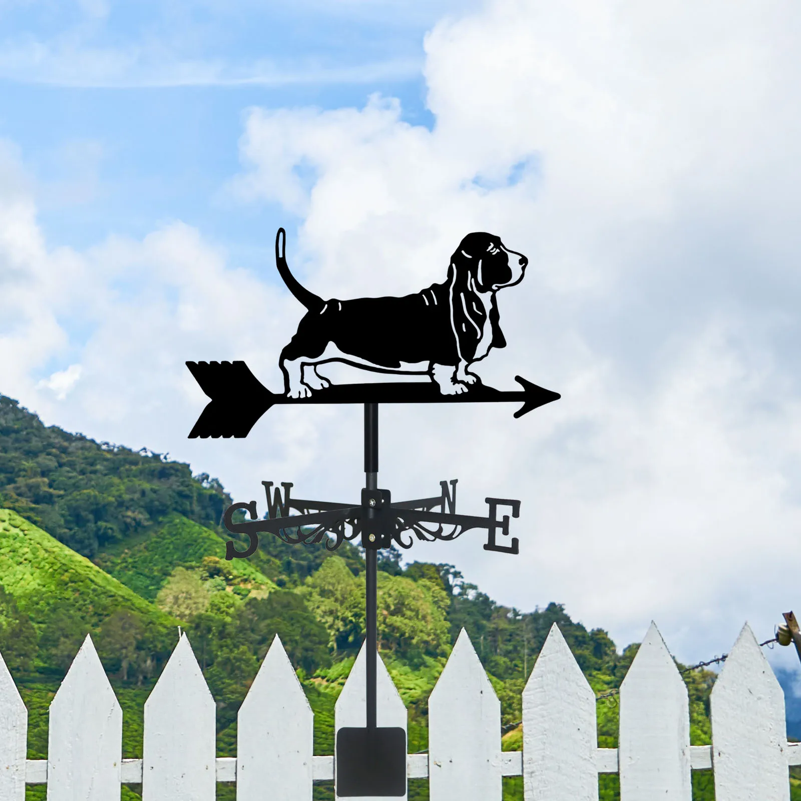 Basset Hound Weathervane Silhouette Art Black Metal Pet Dog Wind Vanes Outdoors Decorations Garden For Roof Yard Building