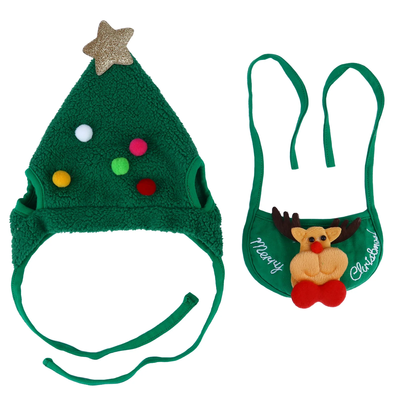 

2Pcs Pet Deer Christmas Hat Scarf Set Soft Polar Fleece Warm Xmas Costume Pet Dogs Cats Holiday Photo Shoot Dog Hat Scarf