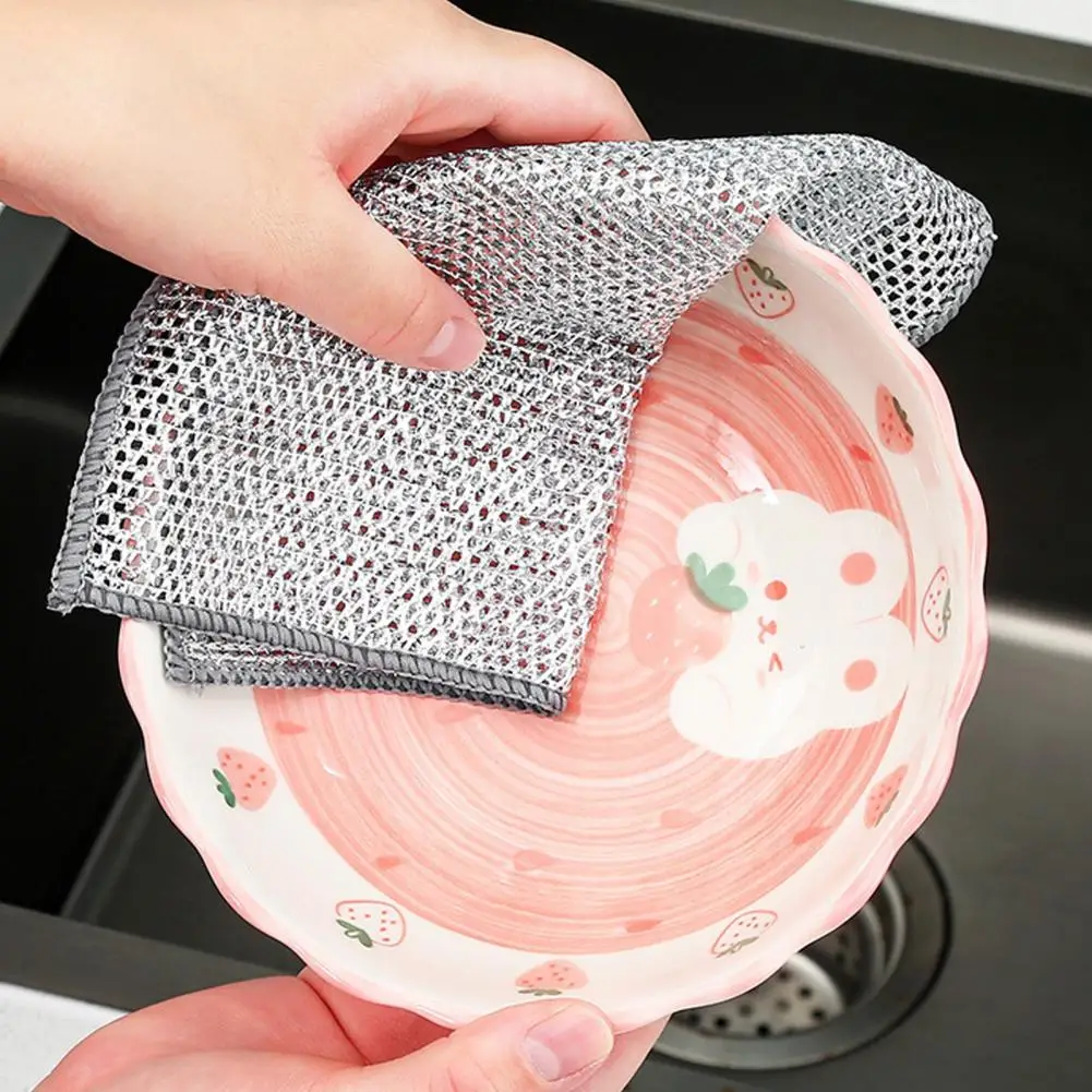 2Pcs Cleaning Cloth Non-Scratch Wire Dishcloth Fine Hole Wire Dishwashing Rags Stove Pot Cleaning Rag Home Kitchen Pot Scrubber