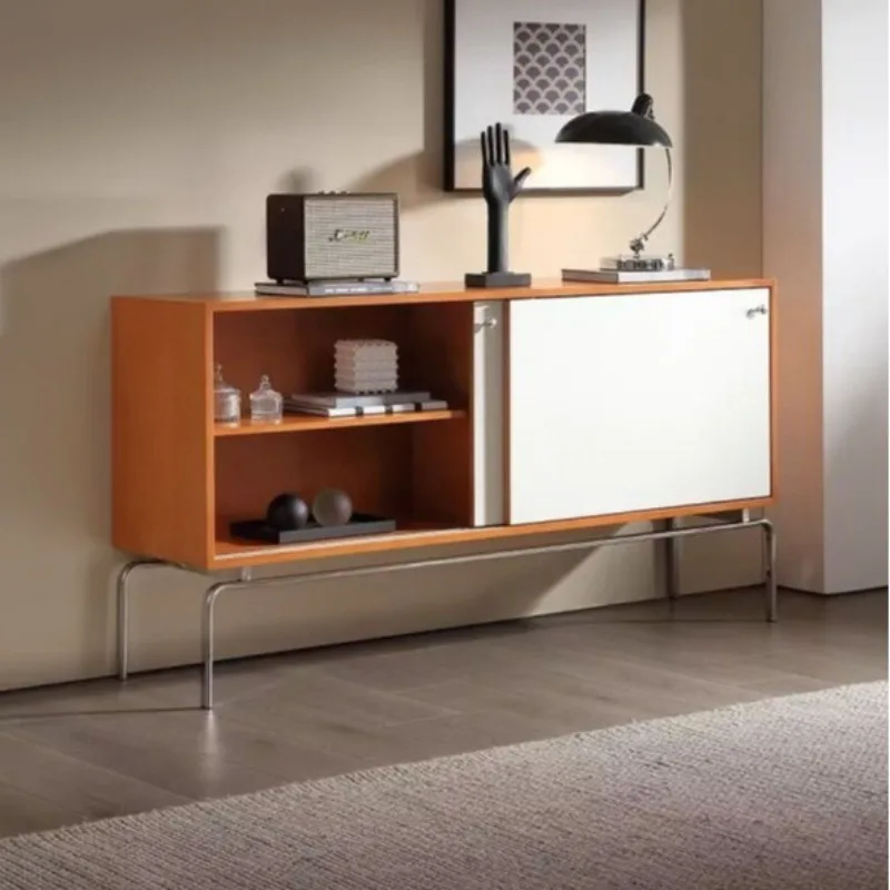 

Simple medieval dining side cabinet stainless steel locker living room retro storage wall integrated cabinet