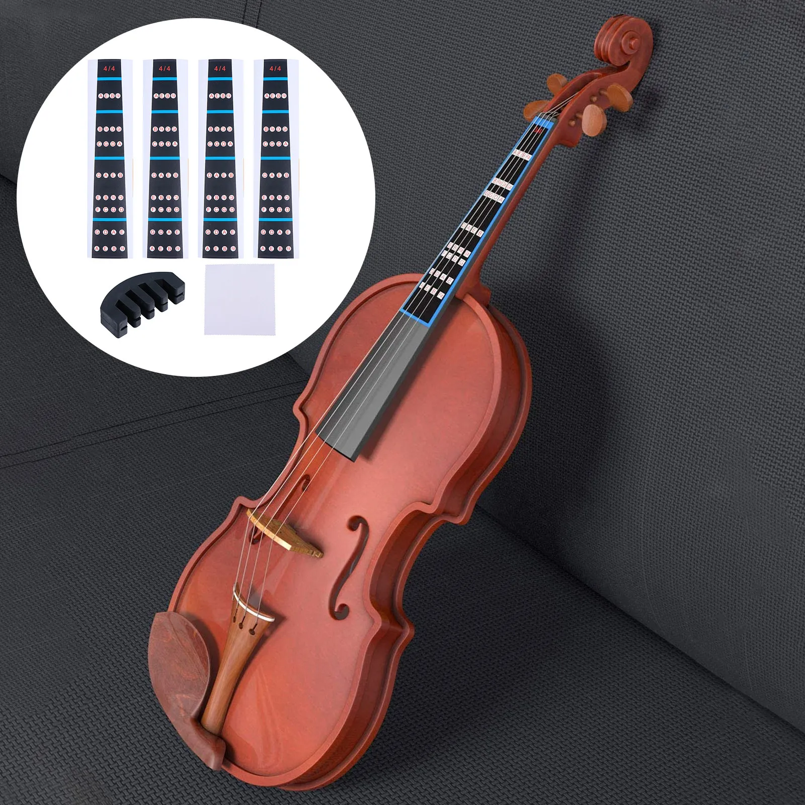 1Set Violin Fingerboard Sticker Set for Beginner Violinists with Practice Mute Cloth Safe Non-Damaging Eco-Friendly Guide Labels