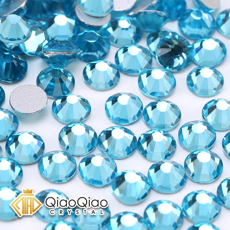 QIAO SS4-SS34 Aquamarine Non Hotfix Gem FlatBack Crystal Glitter Rhinestone Nail 3D Art Stone Gems Shoes DIY Decoration