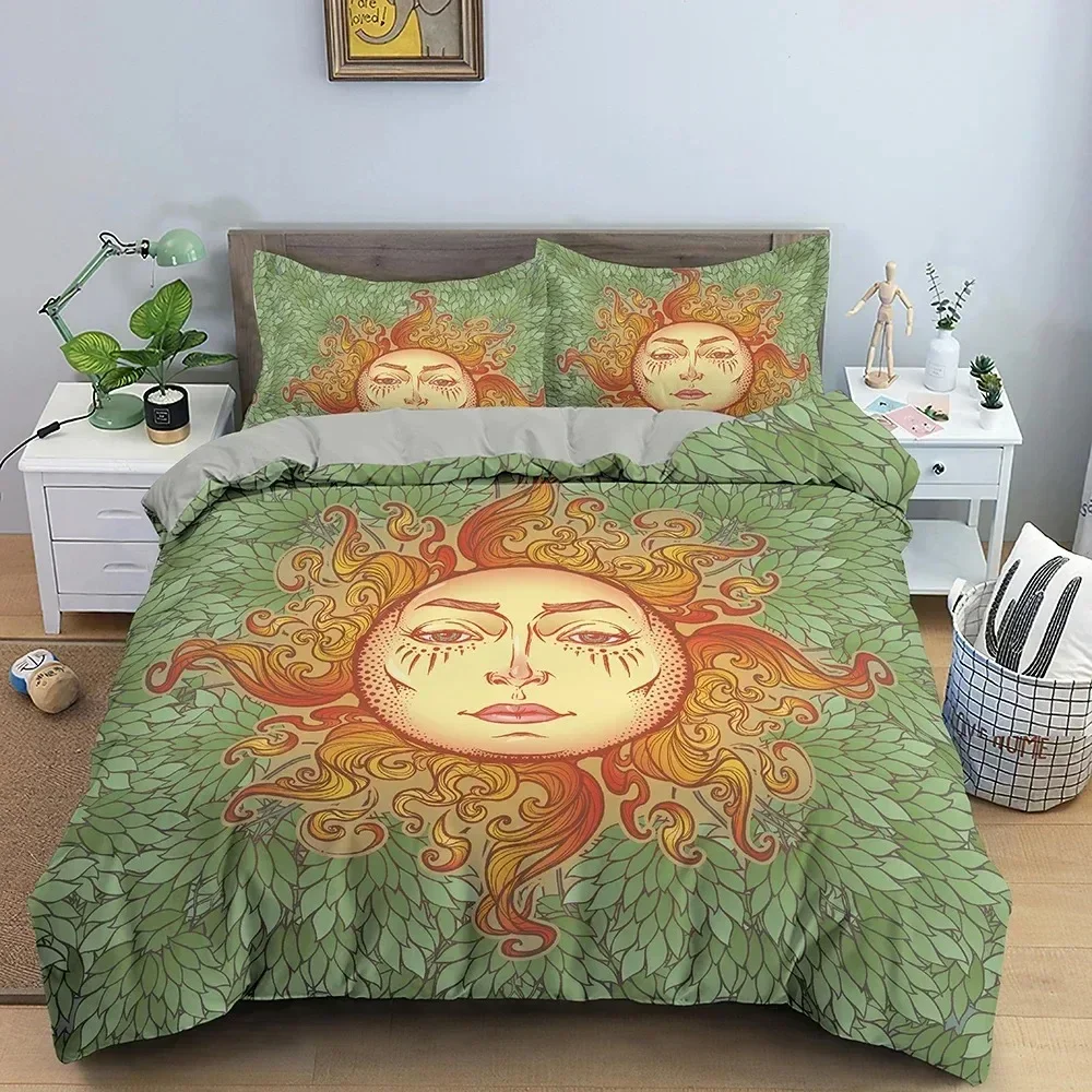 Sun With Human Face Duvet Cover Bedding Set 3D Printed Fairytale Style Quilt Cover For Bedroom Luxury Cozy Bedclothes
