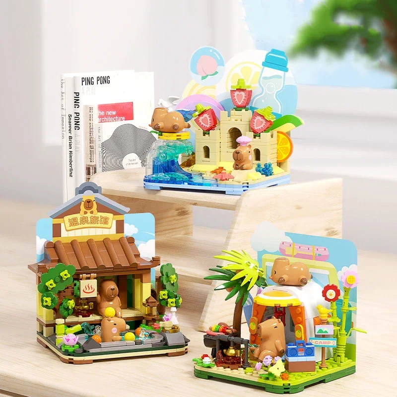 JAKI Cute Capybara Building Blocks Camping Vacation Hot Springs Style Trendy Toy to Build as Birthday Gifts for Boys Girls