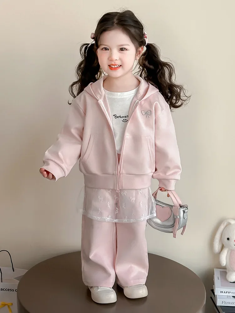 

2025Girls' Spring and Autumn New Trendy Korean Style Fashionable Sweatshirt Two-Piece Set