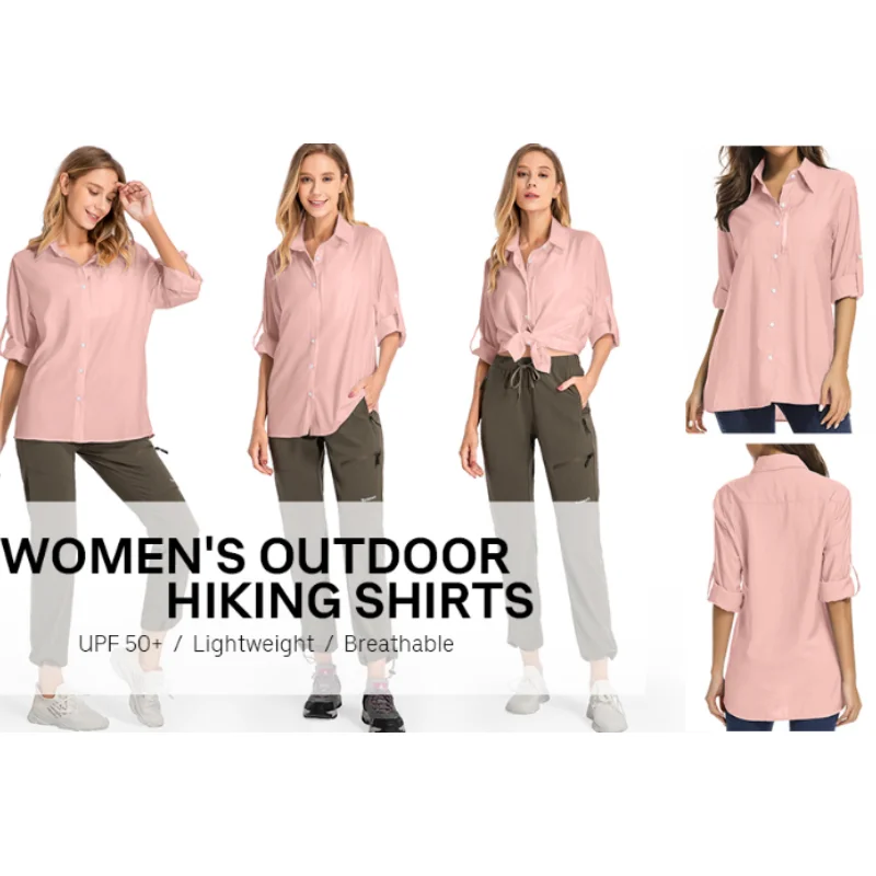 Camisa de manga larga UPF 50 para mujer, camisa de protección solar de secado rápido para exteriores, pesca, Senderismo y viajes, primavera y verano, D0096, 2024