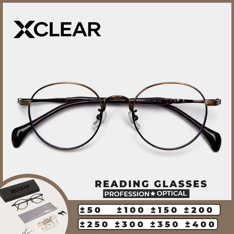 

XCLEAR Reading Glasses Retro Round Metal Classic Skinny LightweightOptical Anti Blue Ray MyopiaProgressivePrescriptionEyeglasses