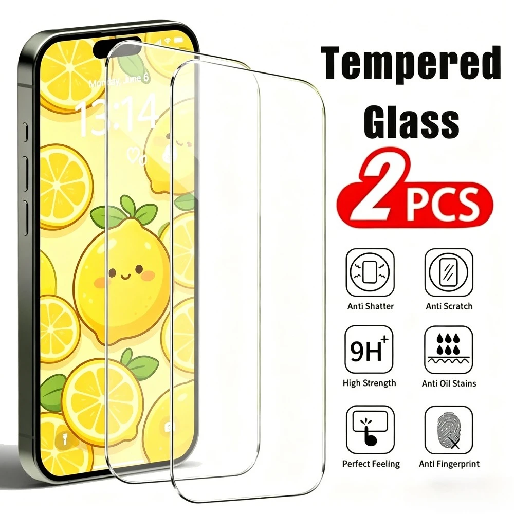 

2 шт. ультрапрозрачных защитных стекол для iPhone 17, 16, 15, 14 Pro Max, Air 17e, 16e, закаленное стекло для iPhone 13, 12, 11 Pro, 14, 15 Plus
